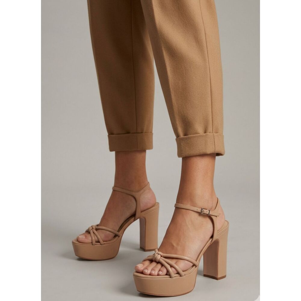Schutz Platform Sandals 10.5 Strappy Sky High Wedding Minimalist Nude Tan Kelsie